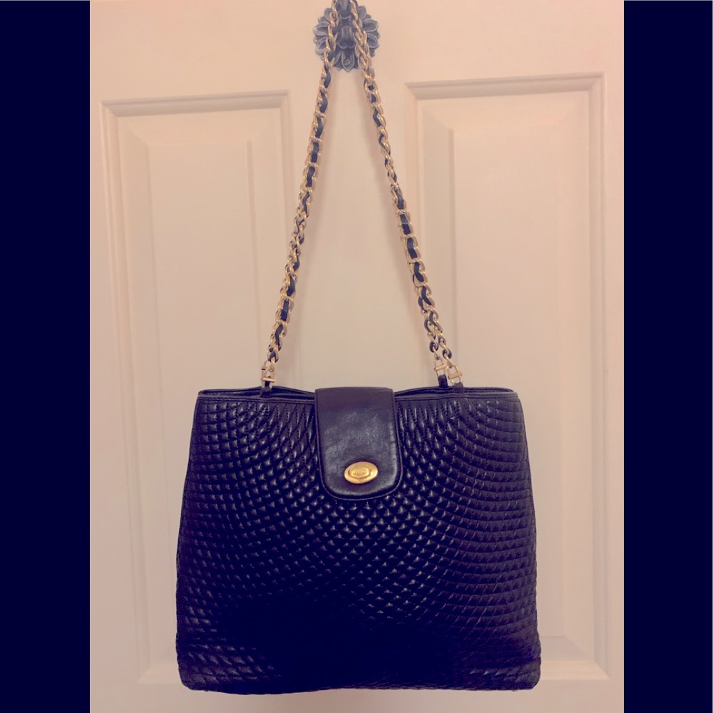 Large Bally Lambskin Quilted Leather Bag. With Leather Interior.